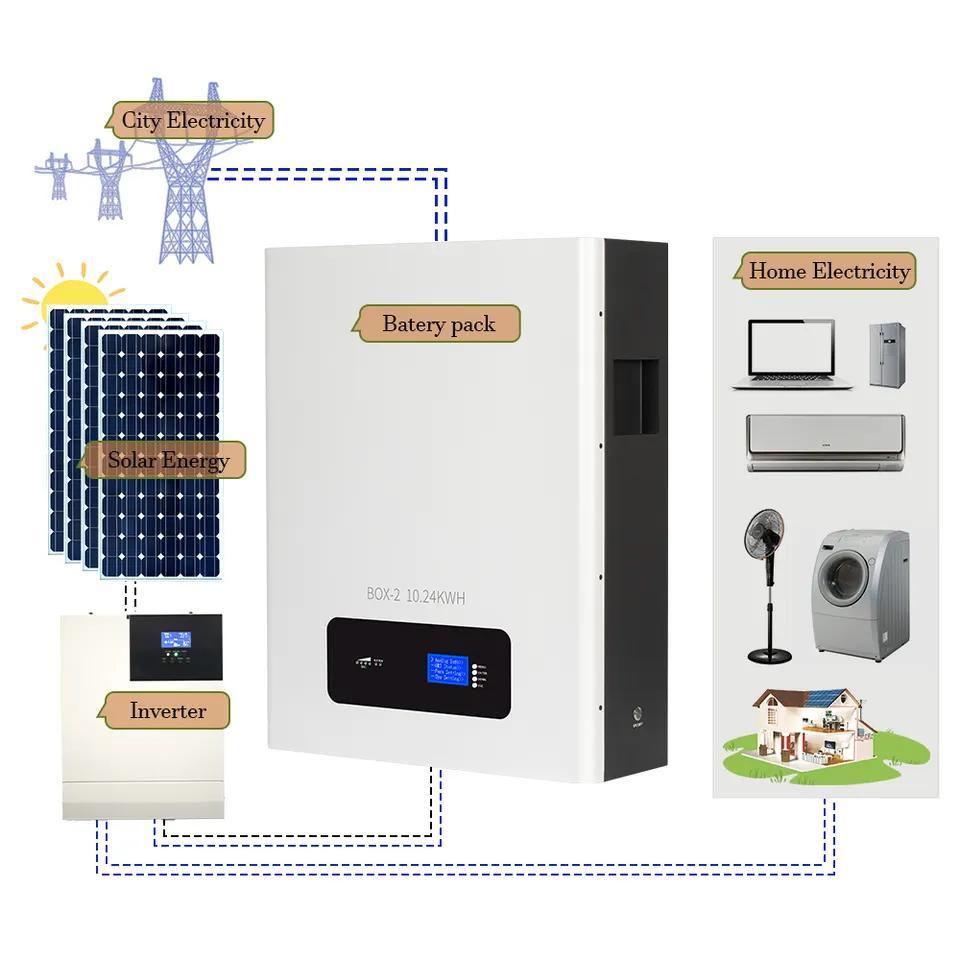 48V 200ah 5kw 7kw 低功率壁挂式电源架 LiFePO4 电池 10kwh 200ah 家用太阳能系统储能